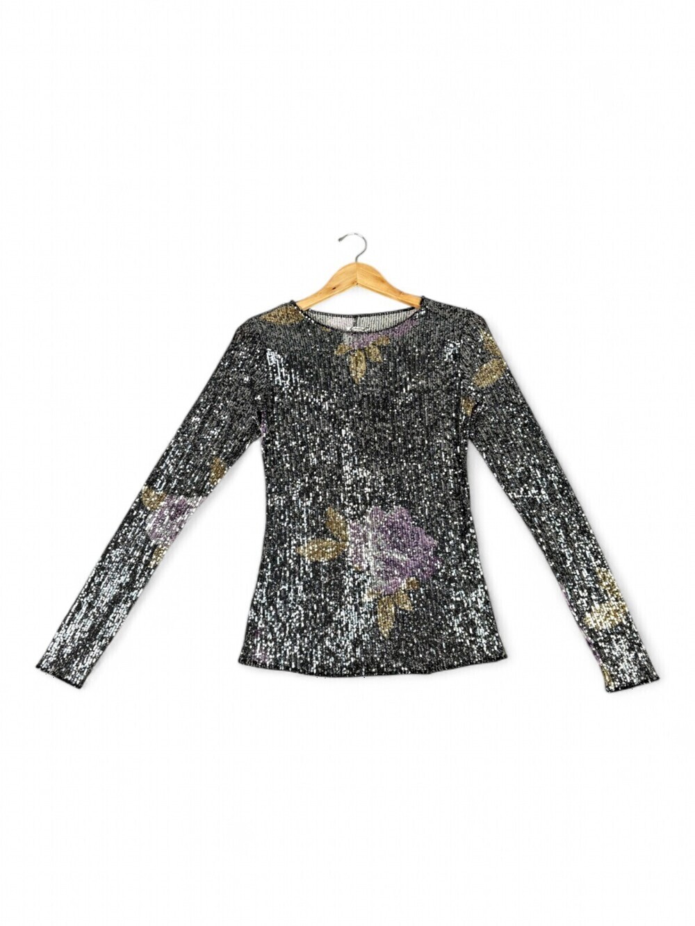 Free People Sequin Floral Long Sleeve Top S